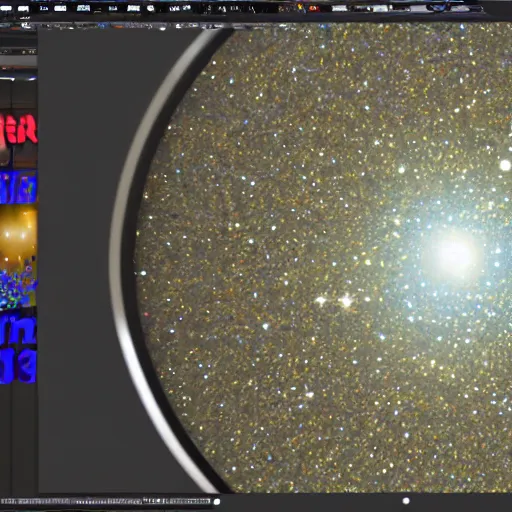 Image similar to glitter in space, raytracing, unreal engine tech demo, 5 5 mm