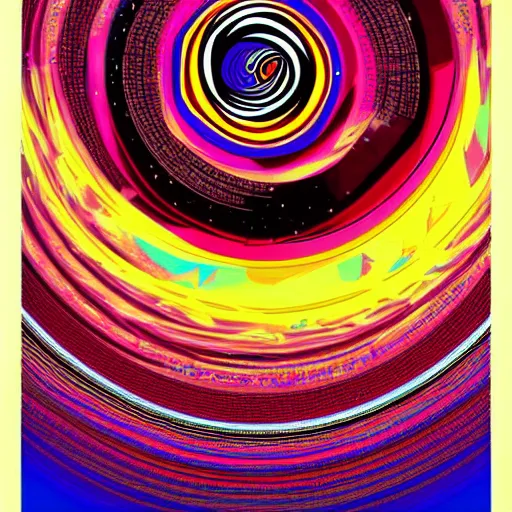 Image similar to a swirling psychedelic image of a black hole, artist's interpretation, poster art, featured artwork, high contrast, abstract, pop, digital art