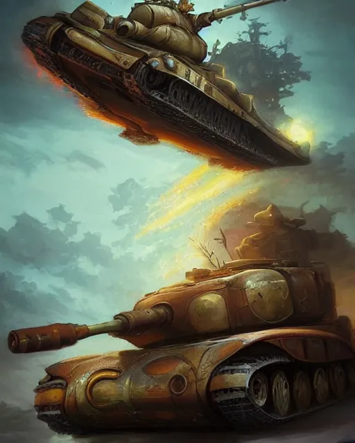 Image similar to Tiger I tank, pretty, beautiful, DnD Vehichle, matte fantasy painting, DeviantArt Artstation, by Jason Felix by Steve Argyle by Tyler Jacobson by Peter Mohrbacher by Q Hayashida by Vivziepop, cinematic lighting