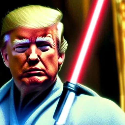 Prompt: A film still of Donald Trump a as Jedi king realistic,detailed