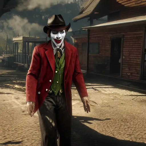 Image similar to Joker in Red Dead Redemption 2, gameplay, 8k