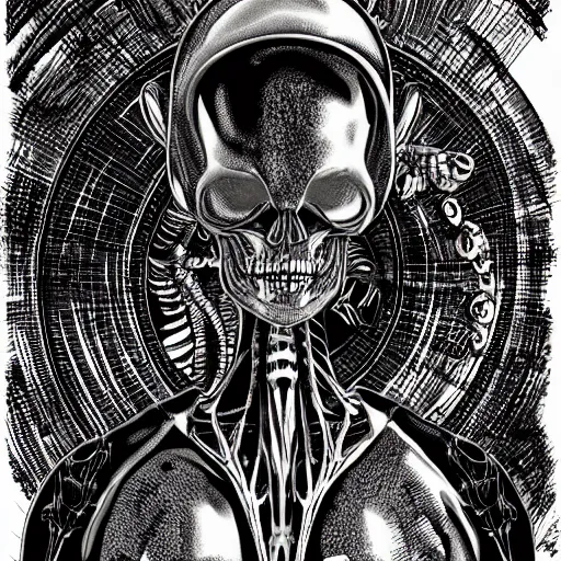 Prompt: alien mix with skeleton, hyper detailed, stylized,