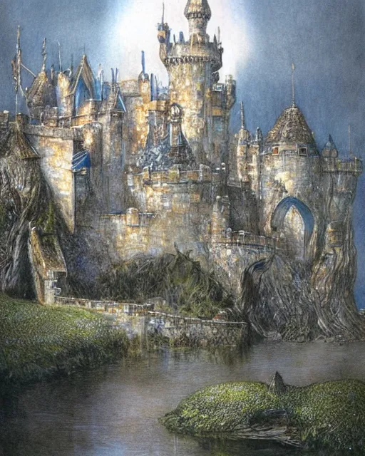 Prompt: beautiful concept art of a fantasy castle by alan lee