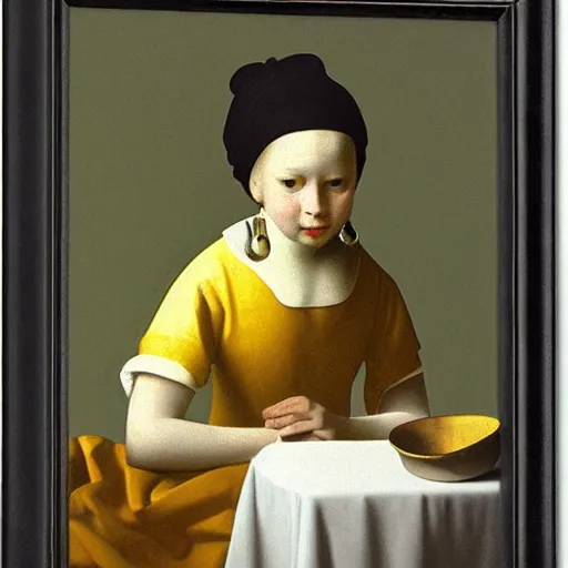 Prompt: the pearl with the girl earring by johannes vermeer