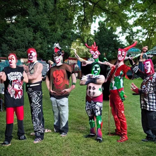 Prompt: juggalo Gumby backyard wrestling cult