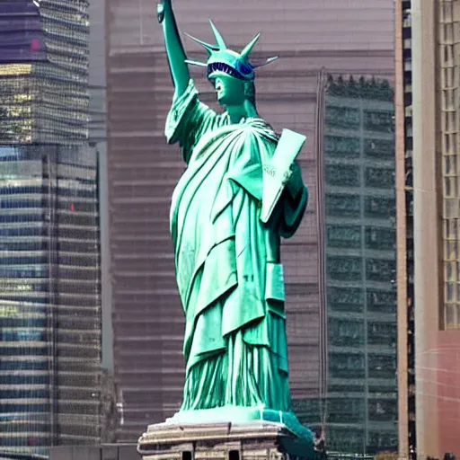 Image similar to photo of the statue of liberty as a taiwanese asian in taipei, copper cladding