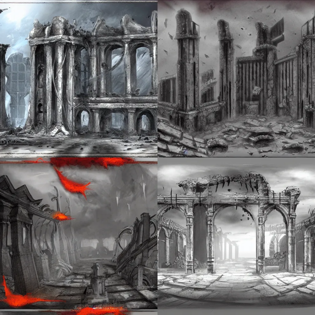 Prompt: ruins of hell concept art