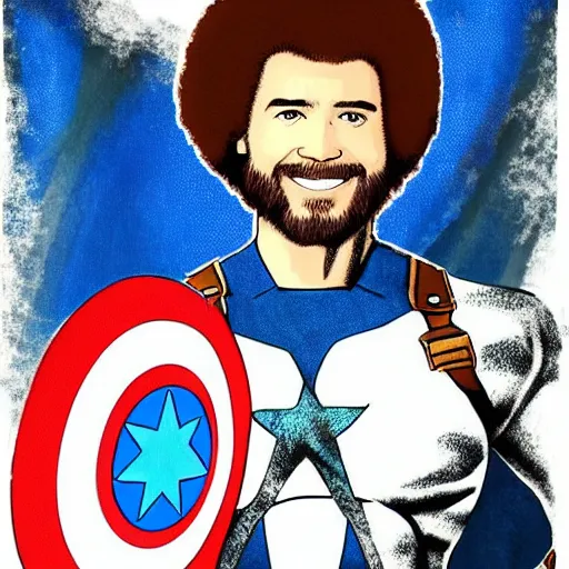 Image similar to Bob Ross as Captain America