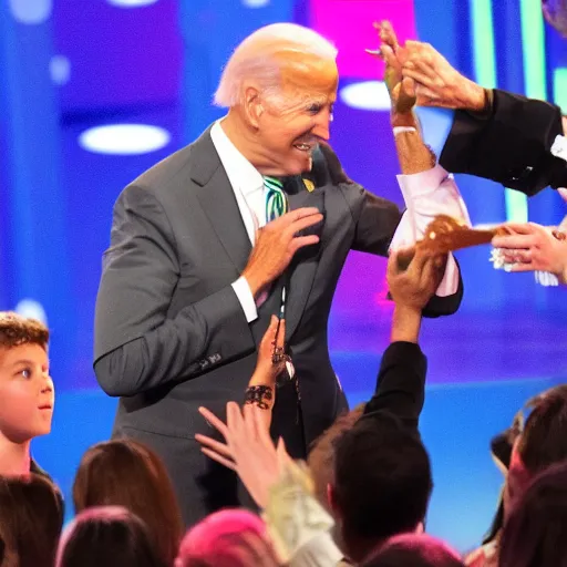 Image similar to joe biden getting slimed at the kids choice awards, dynamic, cinematic photo