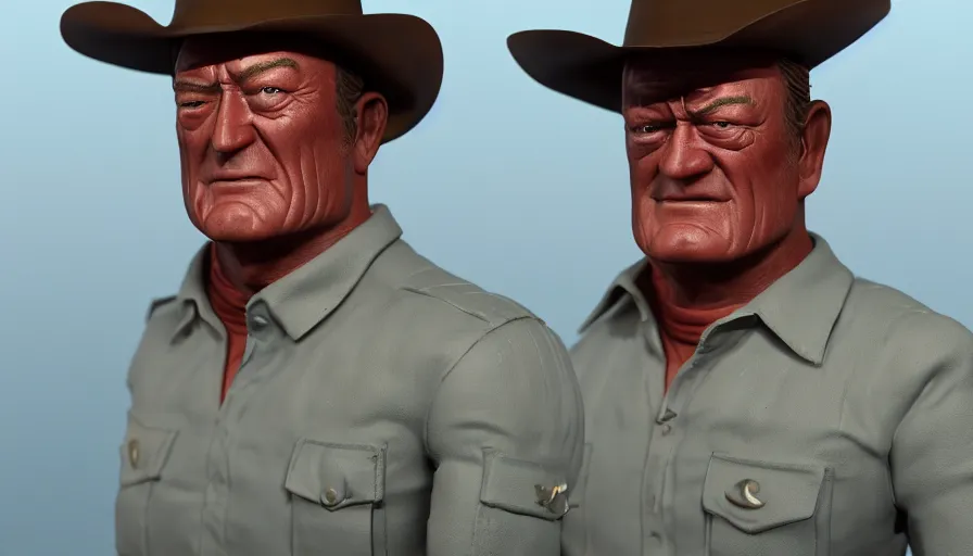 Image similar to John Wayne as a toy, hyperdetailed, artstation, cgsociety, 8k