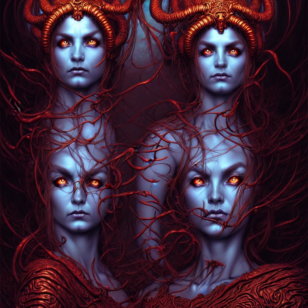 Prompt: Photorealistic beautiful demon goddess in the style of Michael Whelan and Gustave Dore. Hyperdetailed photorealism, 108 megapixels, amazing depth, glowing rich colors, powerful imagery, psychedelic Overtones, 3D finalrender, 3d shading, cinematic lighting, artstation concept art