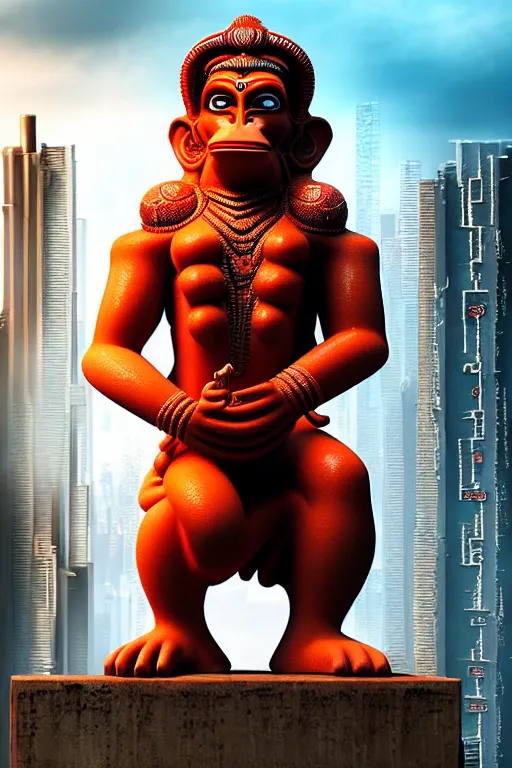 Prompt: high quality 3 d cyberpunk biomorphic hanuman! monument & buildings in mumbai!!, highly detailed, cinematic smooth, stephen shore & john j. park, soft morning light, wide shot, high angle, uhd 8 k, sharp focus