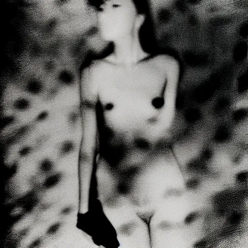 Prompt: photograph of a female model wearing camouflage by yohji yamaoto in the style of daido moriyama, camera obscura