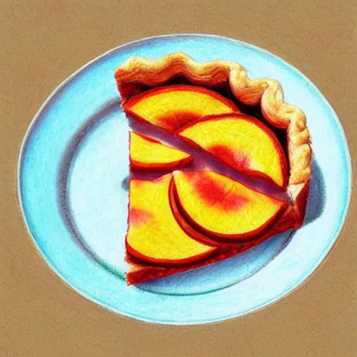 Image similar to Colored pencil art on paper, Peach pie slice on a plate, highly detailed, artstation, MasterPiece, Award-Winning, Caran d'Ache Luminance