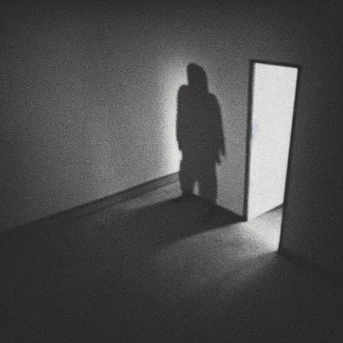 Image similar to cctv footage of a shadowy figure standing in the corner of the room, horror, cosmic horror, lovecraftian, creepy, uncanny, shadows, dark