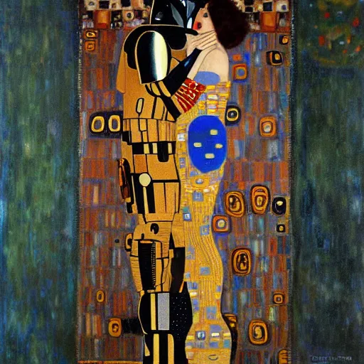 Image similar to the mandalorian in the style of gustav klimt