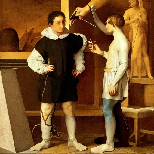 Image similar to Mark Zuckerberg as a scientist from the renaissance working in a time machine, by Diego Velázquez