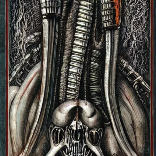 Image similar to giger, h. r. - intricately detailed samurai sword