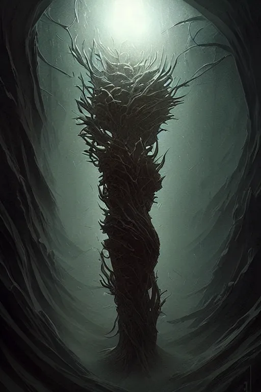 Image similar to professional concept art portrait of a ominous floating!! organic terrifying!! species thing in a dark room by artgerm and greg rutkowski. an intricate, elegant, highly detailed digital painting, concept art, smooth, sharp focus, illustration, in the style of cam sykes.