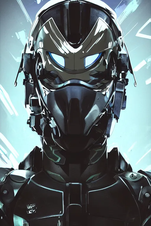 Image similar to cyber cyborg ninja mask helmet metal gear solid artic suit swat commando, global illumination ray tracing hdr fanart arstation by sung choi and eric pfeiffer and gabriel garza and casper konefal, a spectacular view cinematic rays of sunlight comic book illustration, by john kirby