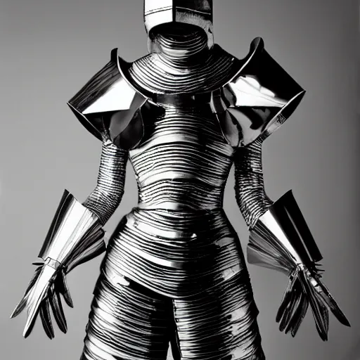 Image similar to Battle armor designed by Frank Gehry, fashion photography