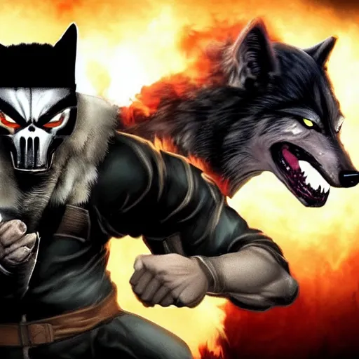 Image similar to mutant wolf vs the punisher in mortal kombat