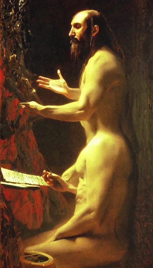 Prompt: portrait of a digital shaman, by albert bierstadt,