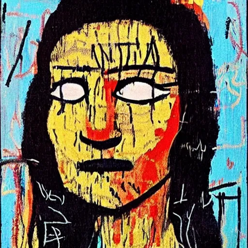 Prompt: monalisa in the style of jean-Michel Basquiat -9