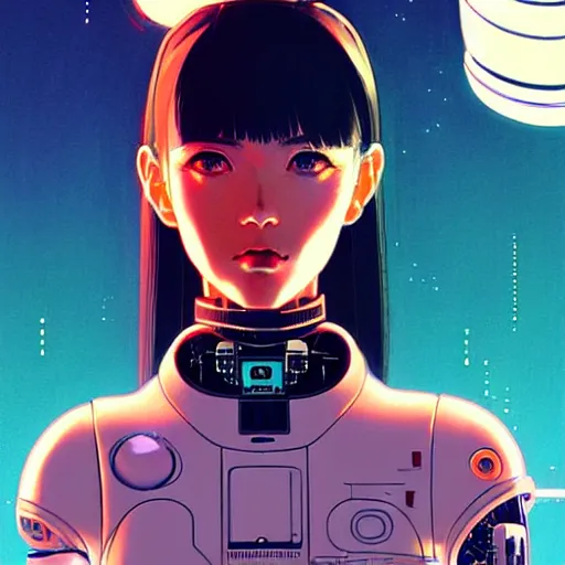 Image similar to side portrait scifi cyborg girl with robotic parts and spacesuit | | head only in center of image, audrey plaza, fine detail!! anime!! realistic shaded lighting!! poster by ilya kuvshinov katsuhiro otomo ghost - in - the - shell, magali villeneuve, artgerm, jeremy lipkin and michael garmash and rob rey