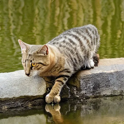 Prompt: a cat - crocodile, wildlife photography