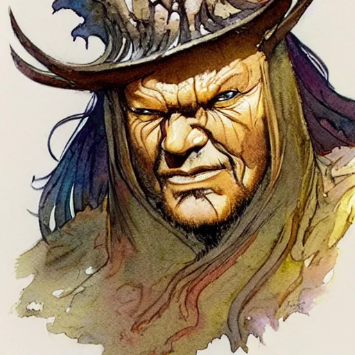 Image similar to a realistic and atmospheric watercolour fantasy character concept art portrait of urho kekkonen kekkonen kekkonen kekkonen kekkonen kekkonen as a druidic warrior wizard looking at the camera with an intelligent gaze by rebecca guay, michael kaluta, charles vess and jean moebius giraud