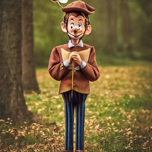 Image similar to realistic pinocchio with a beard, award winning photography