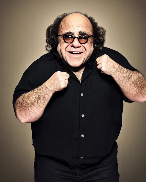 Image similar to portrait of danny devito as a professional wrestler. photographic, photography