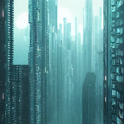 Prompt: endless forest of high buildings, with neon night spots, black moons, postcyberpunk, telephoto, photorealistic, high details, 8 k, by andrew tarkovsky