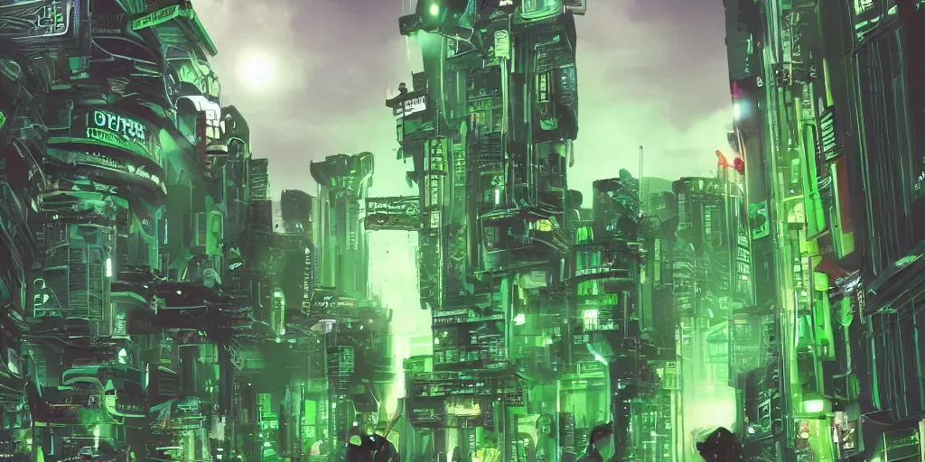 Image similar to green cyberpunk with lizard aliens