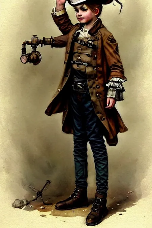 Prompt: ( ( ( ( ( 2 0 5 0 s retro future 1 0 year boy old super scientest in steampunk pirate mechanics costume full portrait. muted colors. ) ) ) ) ) by jean - baptiste monge!!!!!!!!!!!!!!!!!!!!!!!!!!!!!!