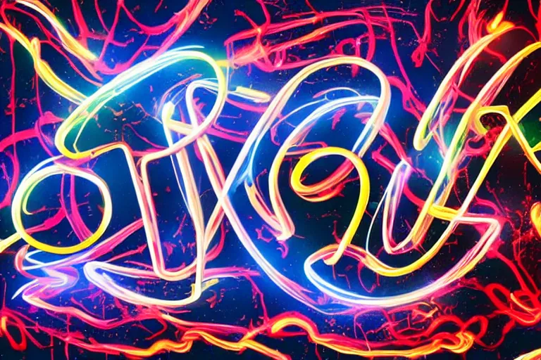 Image similar to illustration with letters abcdeghijklmnoooau made from glowing substance, uppercase, scattered, simple