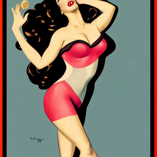 Image similar to a pinup illustration of megan fox in the style of alberto vargas.