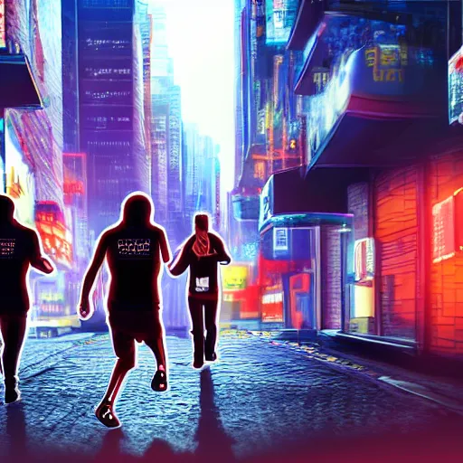 Image similar to people running away scared from bitcoin, bitcoin evil, cyberpunk art ultrarealistic 8k