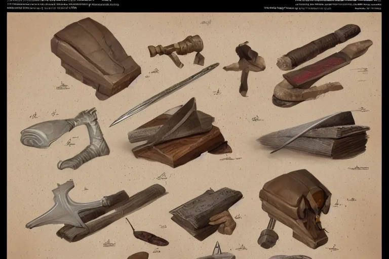 Prompt: schematic diagram of axes, dwarf, biology, book, page, detailed, cross section, trending on artstation, cgsociety, Ralph McQuarrie and Greg Rutkowski