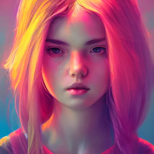 Image similar to A Stunning portrait of teen girl, art by Ross tran, vivid color palette, digital painting, 3D, octane render, post process in Photoshop, highly detailed, particles, light effect, volumetric lighting