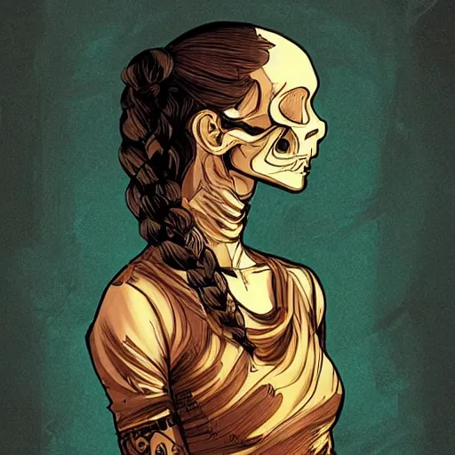 Image similar to portrait skull girl by petros afshar, da vinci, laurie greasley, jc leyendecker and singer sargent