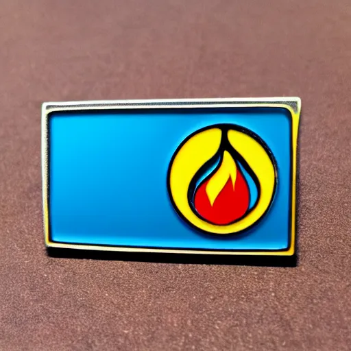 Prompt: a retro minimalistic diamond enamel pin of a retro minimalistic clean fire warning label, smooth curves