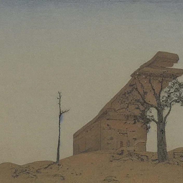 Prompt: a building in a serene landscape, greko - buddhist art