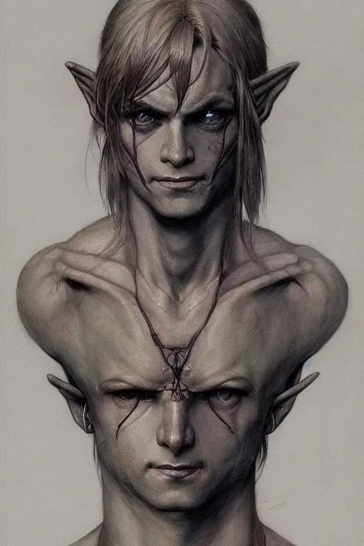 Image similar to a portrait of link from zelda in the style of wayne barlowe, gustav moreau, goward, bussiere, roberto ferri, santiago caruso, luis ricardo falero, austin osman spare