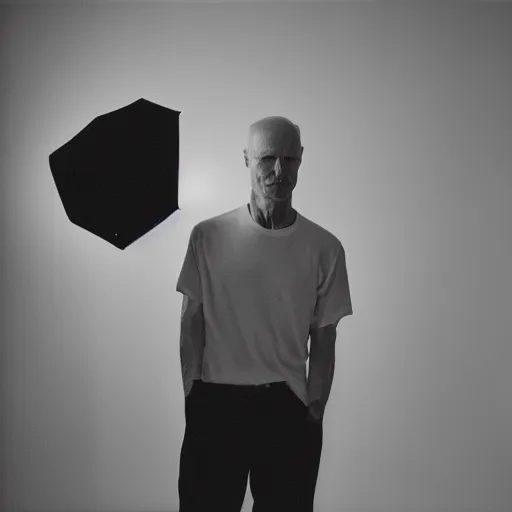 Image similar to Geoglyph representation of Ed Harris, studio lighting, F 1.4 Kodak Portra