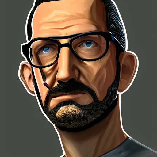 Image similar to portrait of gordon freeman, highly detailed, centered, solid color background, digital painting