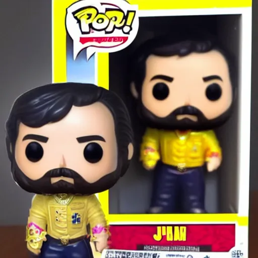 Image similar to A funko pop of Spanish king Juan Carlos with a bag of money on his hands