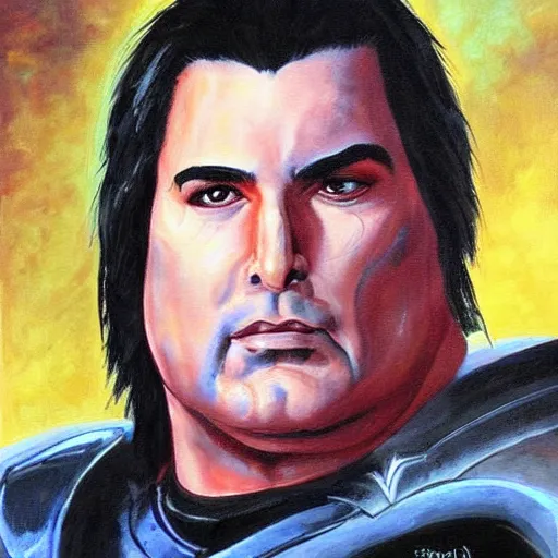Image similar to epic painting of Robert Z'Dar with a large chin