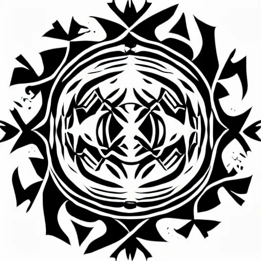 Image similar to a circular vector tattoo design in a spiky tribal style, and in the style of h. r. giger.